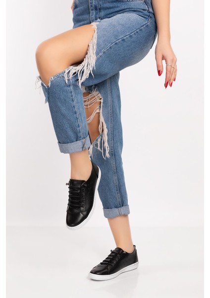 ARTI ARTI AYAKKABI Kadın Deri Ortopedik Siyah Sneaker Ayakkabı