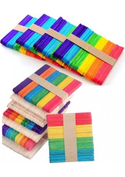 Ahşap Renkli Dondurma Çubuğu 50 Li Paket 11.5x1 cm