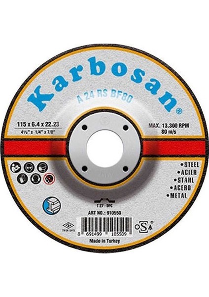 180X8X22 Metal Taşlama Diski (10 Adet)