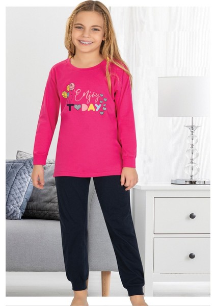 860 Kız Çocuk Uzun Kollu Pijama Takımı-Pembe