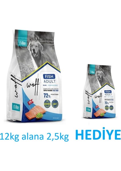 Yetişkin Köpek Maması  - Woff Adult Fish 12KG Alana 2,5kg Hediye