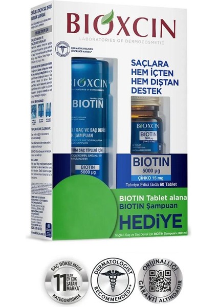 Bioxcin biotin 5000MCG 60 Tablet 15 Mg + Şampuan 300 ml HEDIYE -VA804