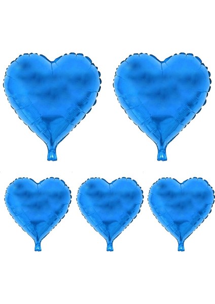 Kalp Şeklinde Mavi Renk Folyo Balon 5 Adet 45 cm