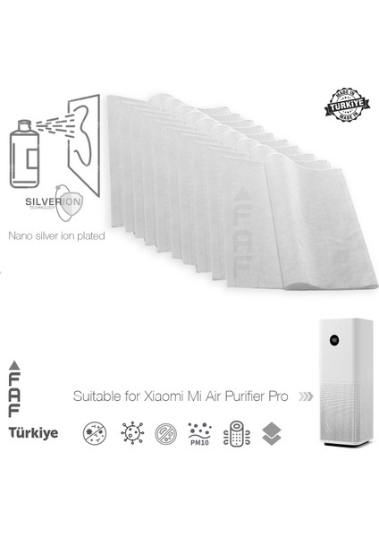 10 Adet Xiaomi Air Purifier Pro Uyumlu Gümüş Iyonlu Elektrostatik Toz Tutucu Ön Filtre