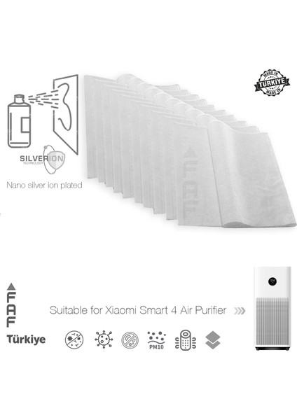 10 Adet Xiaomi Smart Air Purifier 4 Uyumlu Gümüş Iyonlu Elektrostatik Toz Tutucu Ön Filtre