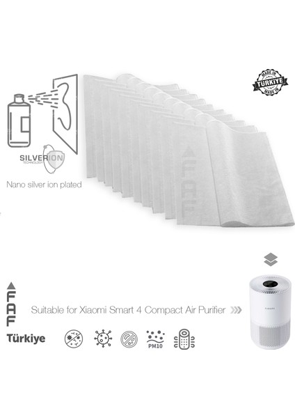 10 Adet Xiaomi Smart Air Purifier 4 Compakt  EU Uyumlu Gümüş İyonlu Elektrostatik Toz Tutucu Ön Filtre