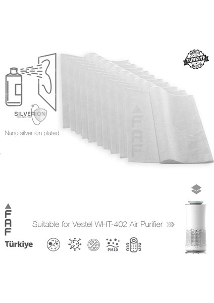 10 Adet Vestel WHT-402 Hava Temizleyici Uyumlu Gümüş Iyonlu Elektrostatik Toz Tutucu Ön Filtre fiyatları