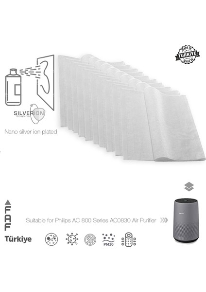 10 Adet Philips AC0830 Uyumlu Gümüş Iyonlu Elektrostatik Toz Tutucu Ön Filtre fiyatları