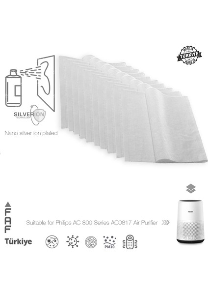 10 Adet Philips AC0817 Uyumlu Gümüş Iyonlu Elektrostatik Toz Tutucu Ön Filtre fiyatları