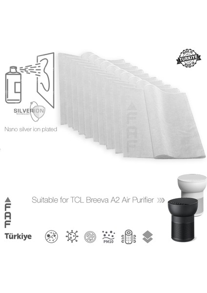 10 Adet Tcl Breeva A2 Wı-Fı Uyumlu Gümüş Iyonlu Elektrostatik Toz Tutucu Ön Filtre