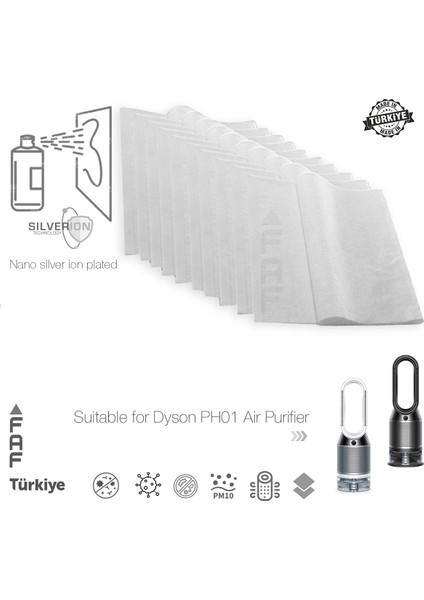 10 Adet Dyson PH01 Uyumlu Gümüş Iyonlu Elektrostatik Toz Tutucu Ön Filtre fiyatları