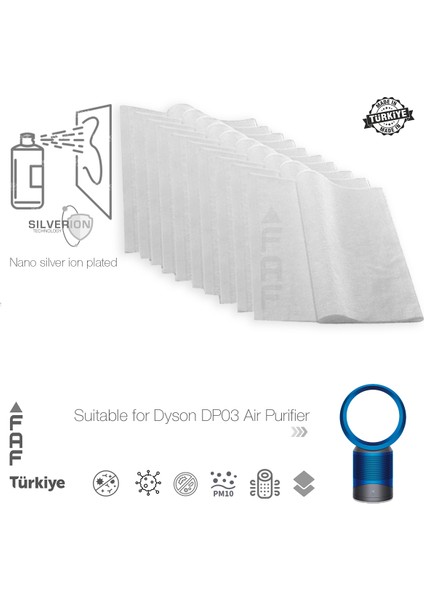 10 Adet Dyson DP03 Uyumlu Gümüş Iyonlu Elektrostatik Toz Tutucu Ön Filtre fiyatları