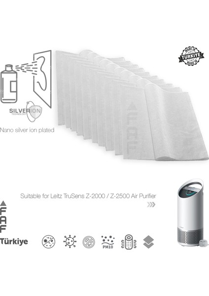 10 Adet Leitz Trusens  Z-2000 Z-2500 Uyumlu Gümüş Iyonlu Elektrostatik Toz Tutucu Ön Filtre