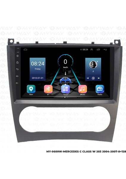 Mercedes C Class W203 Android Multimedya Carplay Navigasyon Ekran - 8gb RAM+128 GB HDD - Myway modelleri