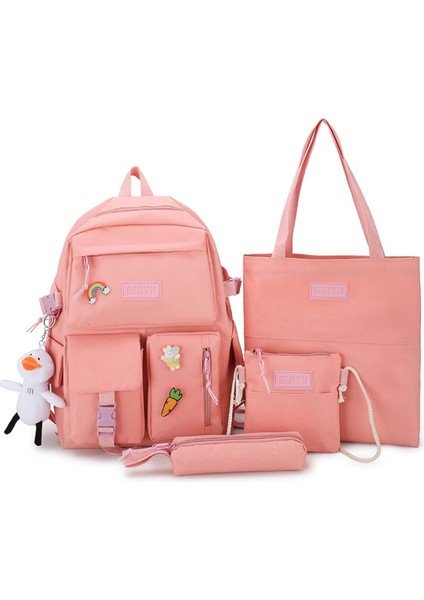 Yeni Tuval Sırt Çantası Kolej Kız Harajuku Yüksek Kapasiteli Dört Parçalı Lise Sırt Çantası Okul Çantası Kore Versiyonu (Yurt Dışından)