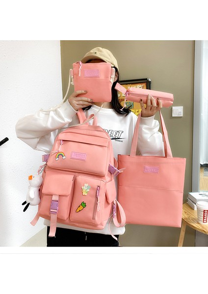 Yeni Tuval Sırt Çantası Kolej Kız Harajuku Yüksek Kapasiteli Dört Parçalı Lise Sırt Çantası Okul Çantası Kore Versiyonu (Yurt Dışından) fiyatları