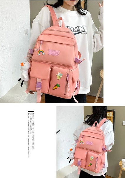 Yeni Tuval Sırt Çantası Kolej Kız Harajuku Yüksek Kapasiteli Dört Parçalı Lise Sırt Çantası Okul Çantası Kore Versiyonu (Yurt Dışından) indirimleri
