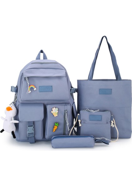 Yeni Tuval Sırt Çantası Kolej Kız Harajuku Yüksek Kapasiteli Dört Parçalı Lise Sırt Çantası Okul Çantası Kore Versiyonu (Yurt Dışından)