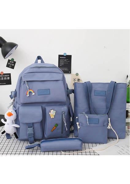 Yeni Tuval Sırt Çantası Kolej Kız Harajuku Yüksek Kapasiteli Dört Parçalı Lise Sırt Çantası Okul Çantası Kore Versiyonu (Yurt Dışından) fiyatları