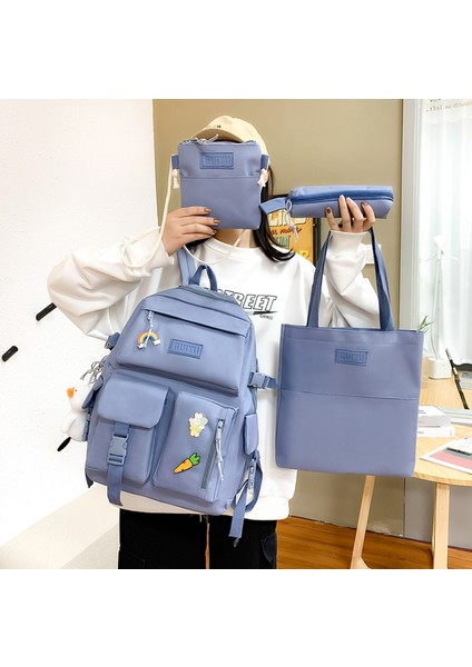 Yeni Tuval Sırt Çantası Kolej Kız Harajuku Yüksek Kapasiteli Dört Parçalı Lise Sırt Çantası Okul Çantası Kore Versiyonu (Yurt Dışından) indirimleri