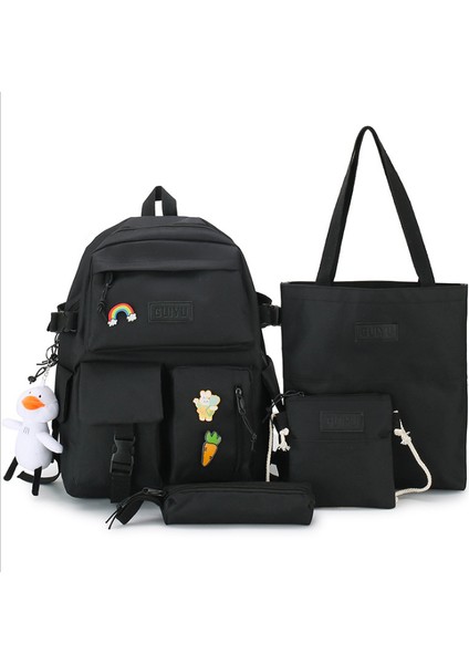 Yeni Tuval Sırt Çantası Kolej Kız Harajuku Yüksek Kapasiteli Dört Parçalı Lise Sırt Çantası Okul Çantası Kore Versiyonu (Yurt Dışından)