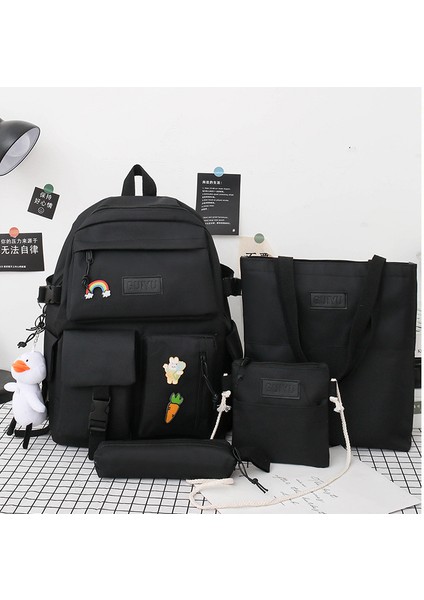 Yeni Tuval Sırt Çantası Kolej Kız Harajuku Yüksek Kapasiteli Dört Parçalı Lise Sırt Çantası Okul Çantası Kore Versiyonu (Yurt Dışından) fiyatları