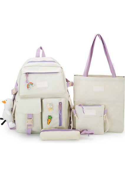 Yeni Tuval Sırt Çantası Kolej Kız Harajuku Yüksek Kapasiteli Dört Parçalı Lise Sırt Çantası Okul Çantası Kore Versiyonu (Yurt Dışından)