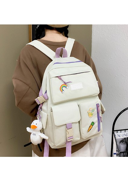 Yeni Tuval Sırt Çantası Kolej Kız Harajuku Yüksek Kapasiteli Dört Parçalı Lise Sırt Çantası Okul Çantası Kore Versiyonu (Yurt Dışından) indirimleri