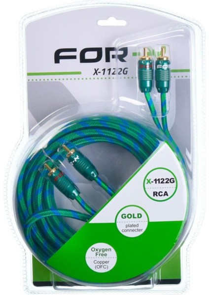 2 Rca / 2 Rca Fiber Örgülü 5 mt Amfi Sinyal Kablosu X-1122G