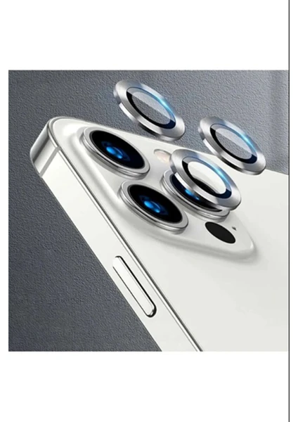 Iphone 14 Pro Kamera Koruyucu Lens Mercek Metal Çerçeveli Set Gümüş Gri Silver