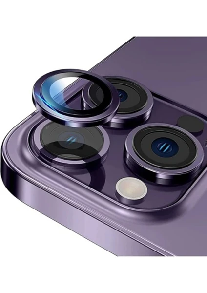 Iphone 14 Pro Kamera Koruyucu Lens Mercek Metal Çerçeveli Set Derin Mor