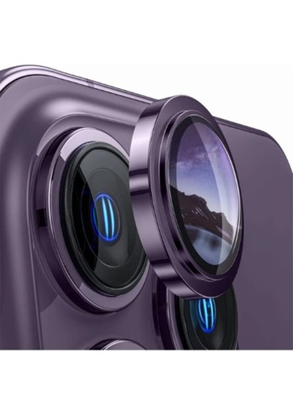 Iphone 14 Pro Kamera Koruyucu Lens Mercek Metal Çerçeveli Set Derin Mor