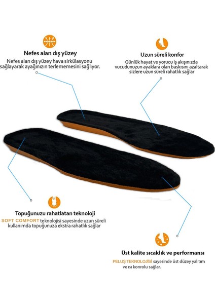 Soft Comfort Sıcak Tutan Termal Yünlü Kışlık Tabanlık Peluş Siyah-Turuncu Ortopedik Tabanlık fiyatları