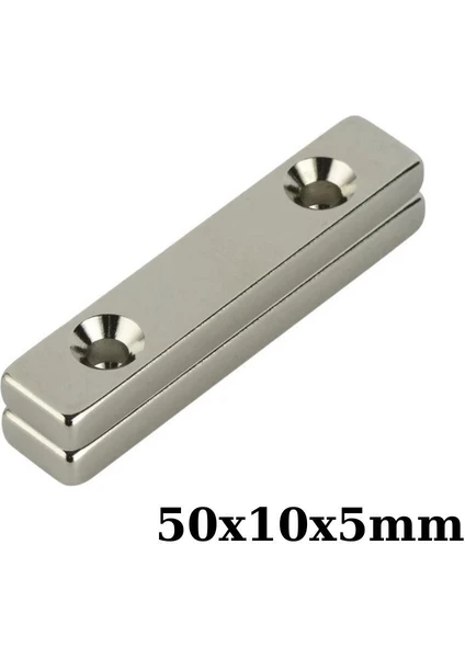 50X10X5-5MM Çift Havşa Delikli Neodyum Güçlü Mıknatıs - Neodim Magnet