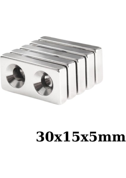 30X15X5-5MM Çift Havşa Delikli Neodyum Güçlü Mıknatıs - Neodim Magnet