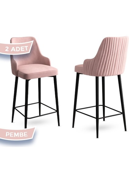 Concept Enox Serisi, Yemek Odası Bar Sandalyesi, Babyface Kumaş, Siyah Metal Ayak , 2 Adet Sandalye