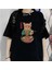 Samurai Cat Spaghetti Siyah Oversize T-Shirt 1