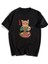Samurai Cat Spaghetti Siyah Oversize T-Shirt 2