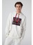 3 Maymun Baskılı,kapüşonlu, Çift Fermuar Cepli Krem Erkek Sweatshirt 8