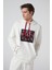 3 Maymun Baskılı,kapüşonlu, Çift Fermuar Cepli Krem Erkek Sweatshirt 6