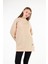 Kadın Camel Tunik Fitilli Tiril Kumaş Yırtmaçlı Tunik Armalı Oversize Tunik 1