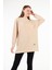 Kadın Camel Tunik Fitilli Tiril Kumaş Yırtmaçlı Tunik Armalı Oversize Tunik 2