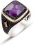 Gümüş Ametist Faset Taşlı Yanları Siyah Zirkon Süslemeli Erkek Yüzük 1