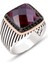 Gümüş Fasetli Kırmızı Zirkon Taşlı Yanları Siyah Zirkon Taş Süslemeli Çizgili Kasalı Yüzük 1