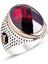 Gümüş Kırmızı Faset Taşlı Nokta Kasalı Yüzük 1