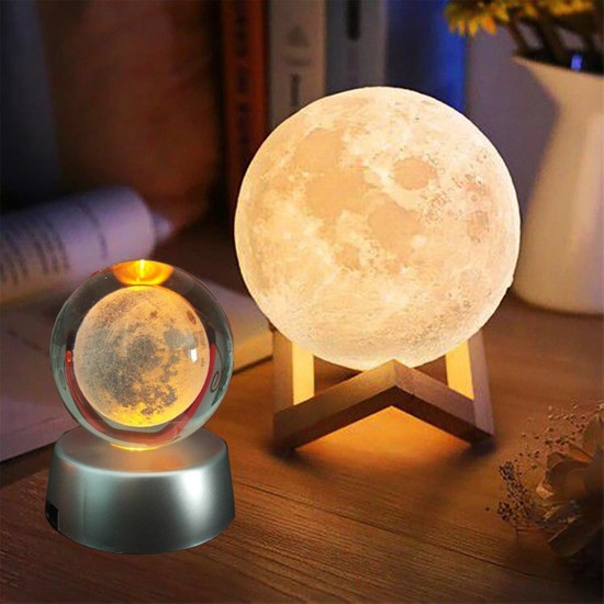 Çılgıntrend 3D Ay Mom Sarı Renk Gece Lambası  ve Dolunay Ay Gezegen Işıklı Cam Küre