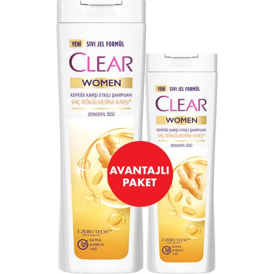 Clear Women Kepeğe Karşı Etkili Şampuan Zencefil Özü 350 ml + 180 ml