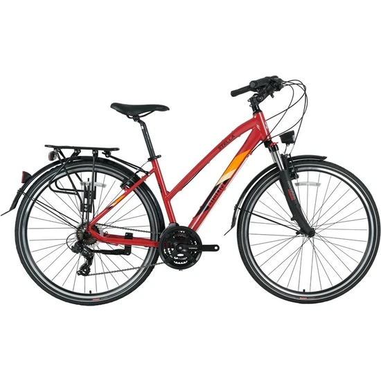 Bisan Stella  Kadın Şehir Bisikleti 45CM V 28 Jant 21 Vites Kırmızı Sarı Kırmızı
