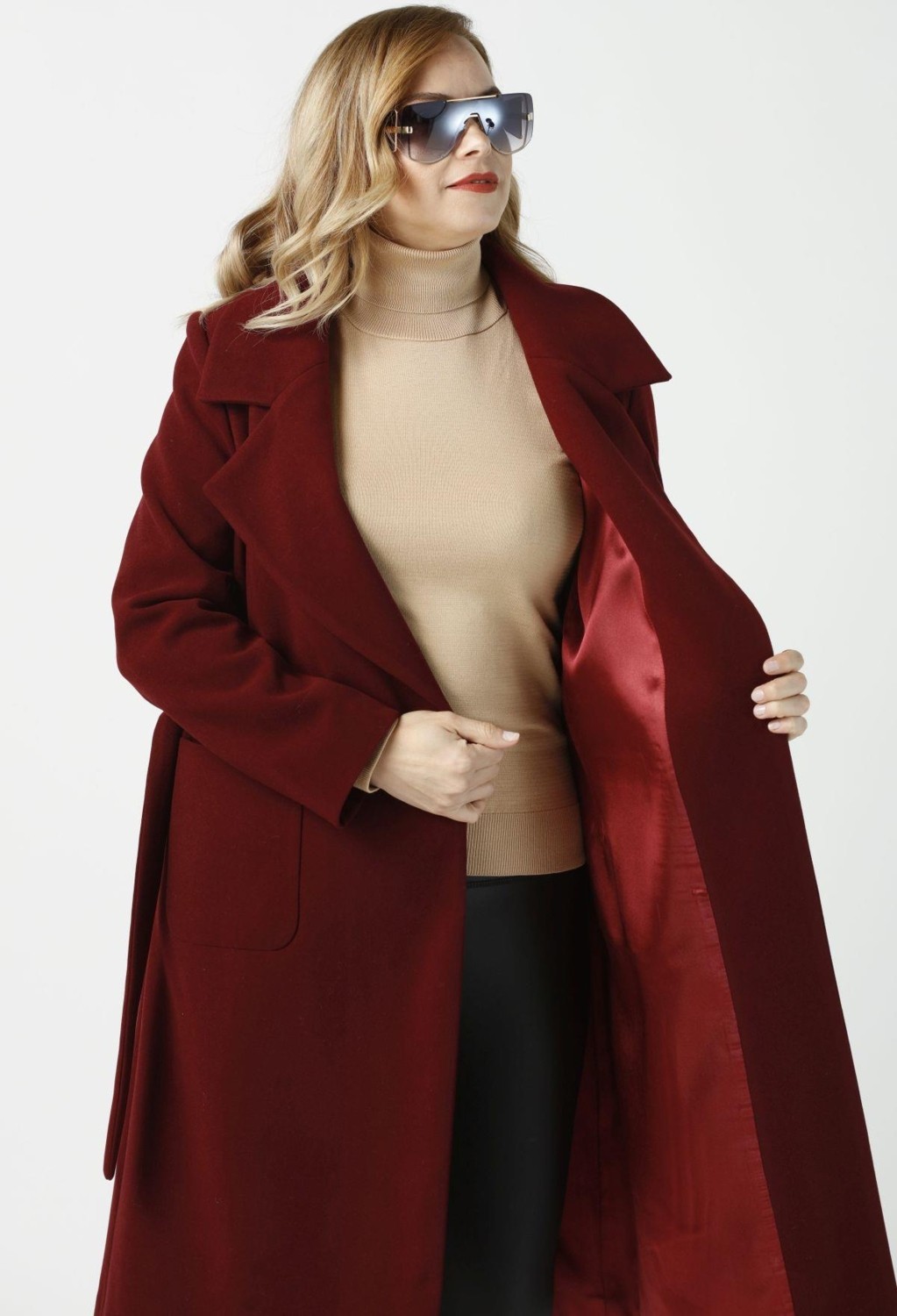 Moda Berray 904 Bordo Mono Yaka Torba Cepli Kaşe Kaban görsel 3