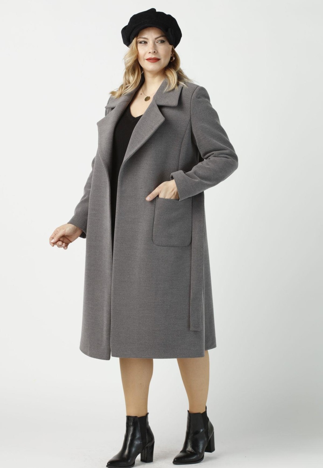 Moda Berray 904 Gri Mono Yaka Torba Cepli Kaşe Kaban görsel 2